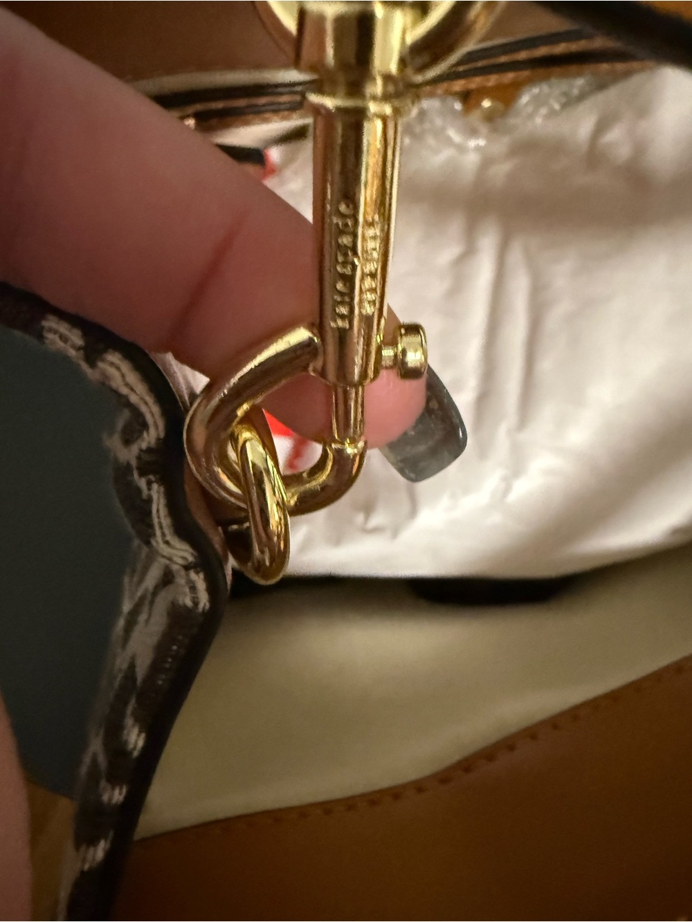 kate spade Brown Floral Canvas Tote with Pink & Olive Center Stripe and Tan Trim - Picture 8 of 14